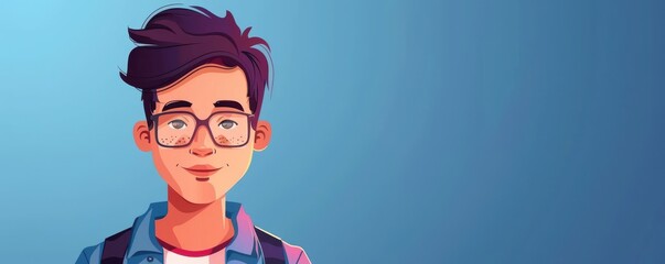 Cartoon-style illustration of a young man with blue eyes and a friendly smile, perfect for avatars or profiles for id cards.