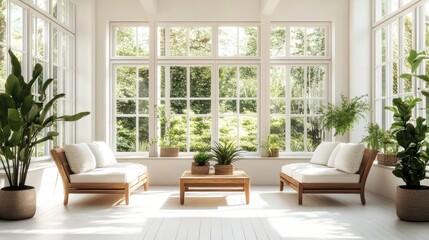 Bright and Airy Sunroom Featuring Light Furniture and Garden Views