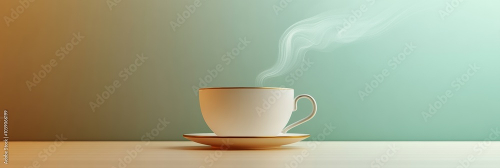 Poster A freshly brewed cup of tea releases gently curling steam into the air, creating a warm and inviting atmosphere. Generative AI
