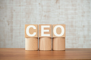 There is wood cube with the word CEO. It is an abbreviation for Chief Executive Officer as...