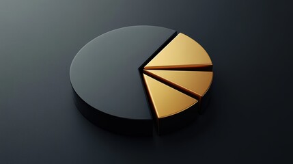 A bold pie chart with a dark grey base and a striking gold slice, symbolizing market share or profit distribution, with a minimalist layout that exudes professionalism
