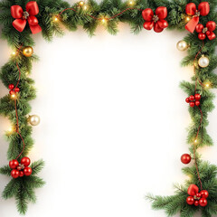 christmas garland mock up copy space, white background, merry christmas and happy new year 