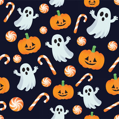 Cute Halloween Pattern Ghosts, Pumpkins, and Candy Canes