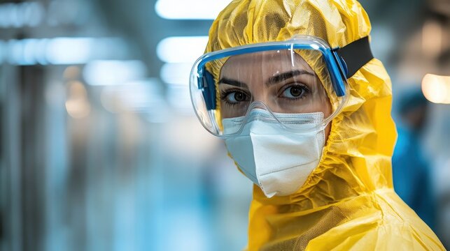 A healthcare professional in protective gear, focused on patient care during a medical procedure in a clinical environment.