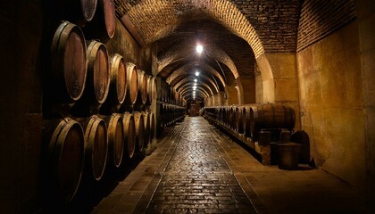 cellar with wine barrels