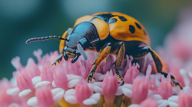 A colorful beetle on flower, ladybird on flower, bug on a flower