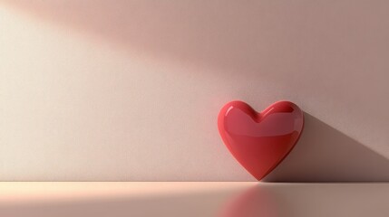 Minimalist Red Heart on Soft Pink Background