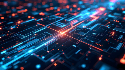 Fototapeta premium Futuristic Tech Grid 3D Background with Glowing Lines and Simple Geometry