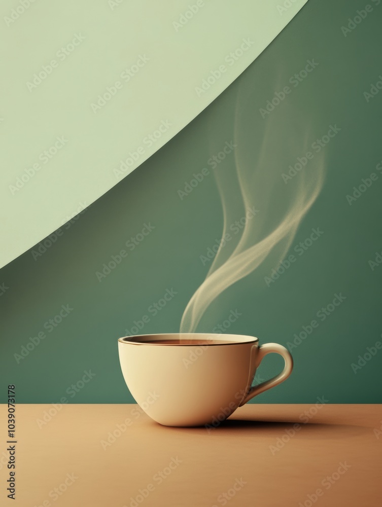 Aufkleber a steaming cup of tea rests on a smooth surface, releasing gentle curls of steam into a calm atmosph