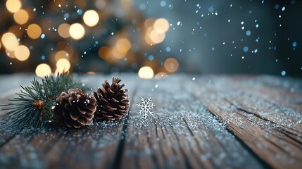   A pinecone sits atop a wooden table, adjacent to another pinecone on the same table