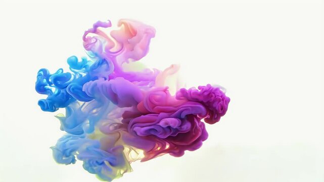 A vibrant explosion color featuring iridescent rainbow smoke fluid ink particles slow motion beautifully olated white background perfect creative artistic projects colourful burst powder dripped gas