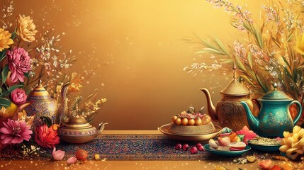 Fototapeta premium Vibrant Floral Feast: A Culinary and Decorative Delight