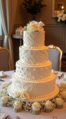 Fototapeta premium Luxury wedding cake on the table wedding table setting and decoration