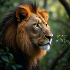 Fototapeta premium Close up of a lion in the jungle portrait of a lion in the forest
