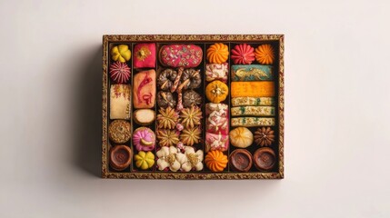 Diwali sweet box filled with traditional Indian treats and decorations