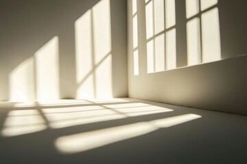 Light streaming through a window casting shadows on a wall and floor.