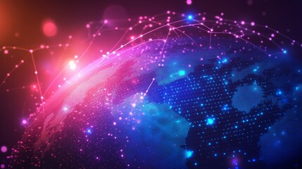 Abstract Digital Globe with Glowing Lines and Dots