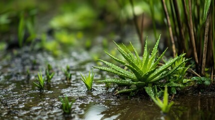 Aloe or Aloe vera on forest background.