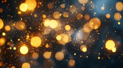 Golden Glowing Bokeh Lights Sparkle Against a Dark Background Creating a Magical Atmosphere