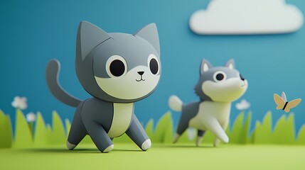 Naklejka premium Adorable Kitten in Paper Kraft Design