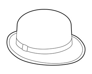 Bowler Hat with band. Head Fashion accessory cap with narrow brim clothing technical illustration. Vector headgear for Men, women, unisex style, flat template CAD mockup sketch outline isolated