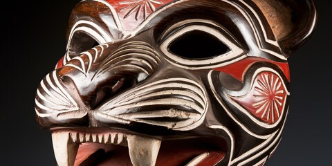 Naklejka premium Senufo Boloye Panther Dance Mask. A close-up of a carved panther mask used in the Boloye dance by the Senufo people of Côte d'Ivoire.