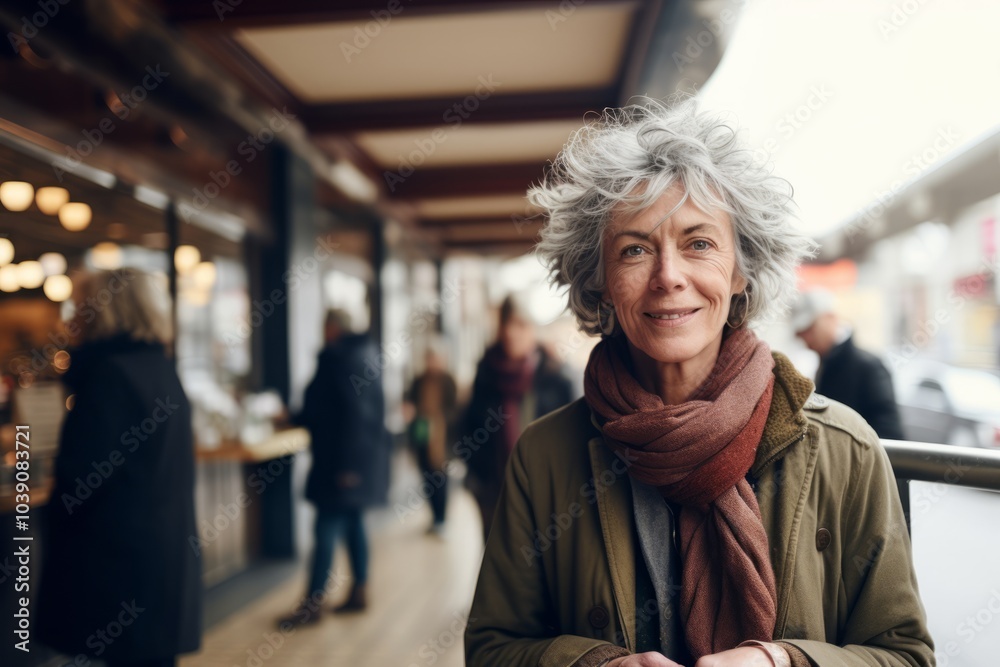 Wall mural Portrait of happy senior woman in a shopping center. Mature woman looking at camera.