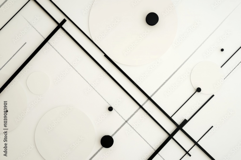 Aufkleber The artwork presents an arrangement of black diagonal lines intersecting variously sized circles against a light background. Generative AI