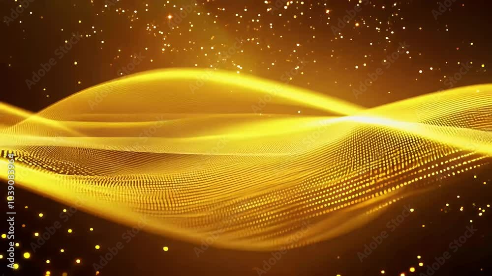 Wall mural an abstract visual featuring glowing yellow orange waves generated particles dots creating magical f