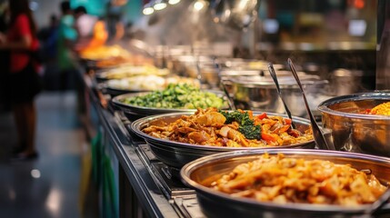 Fototapeta premium Traditional Asian cuisine served at food court in Singapore setting