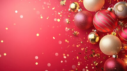 Festive Christmas Ornaments in Warm Red and Gold Holiday Celebration