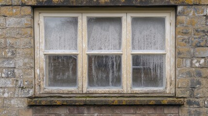 Obraz premium Double-glazed window with condensation due to winter moisture issue