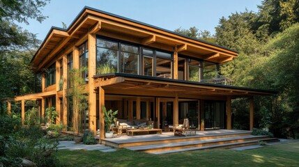 Fototapeta premium Sustainable timber construction project using eco-friendly materials