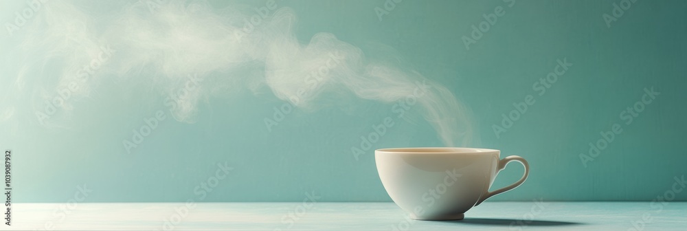 Aufkleber a tea cup sits gracefully, gently releasing steam that curls upward, creating a serene atmosphere pe