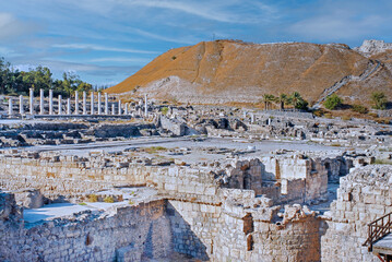 Naklejka premium Beit She'an's ruins. This archeological site had 18 successive ancient towns, is one of the most impressive Roman and Byzantine towns, which location has been strategically significant. Israel, 2016
