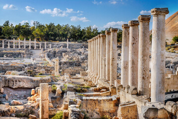 Beit She'an's ruins. This archeological site had 18 successive ancient towns, is one of the most...