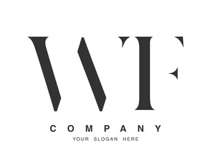 WF logo design. Initial letter w and f serif font style. Creative classic company name typography. Trendy logotype or identity.