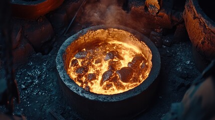 Molten Metal Pouring in Foundry Workshop