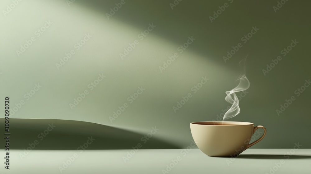 Aufkleber steam gracefully rises from a tea cup positioned against a soft green backdrop, creating a serene at