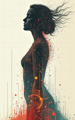 Abstract Woman Silhouette with Sound Waves