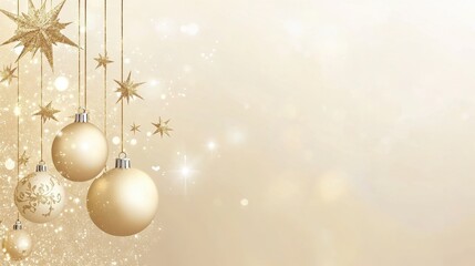 Elegant Christmas Ornaments on Golden Background with Sparkling Stars and Glittering Light