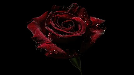Elegant Red Rose with Water Droplets on Black Background