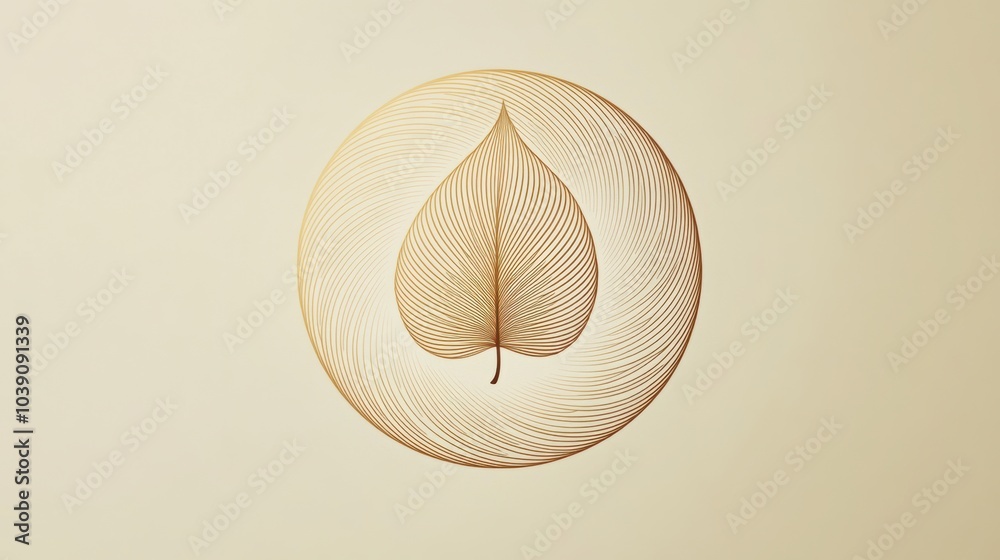 Canvas Prints A beautifully crafted tea leaf sits at the center, surrounded by gentle swirling lines, evoking calm and tranquility in the design. Generative AI