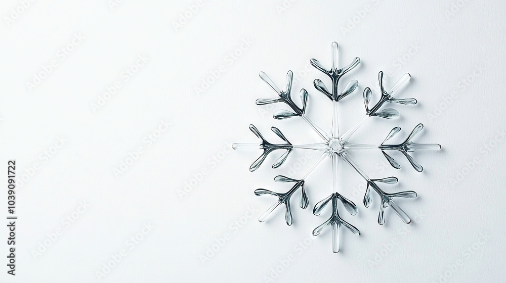 Sticker  A snowflake-shaped snowflake on a white background surrounded by snowflakes