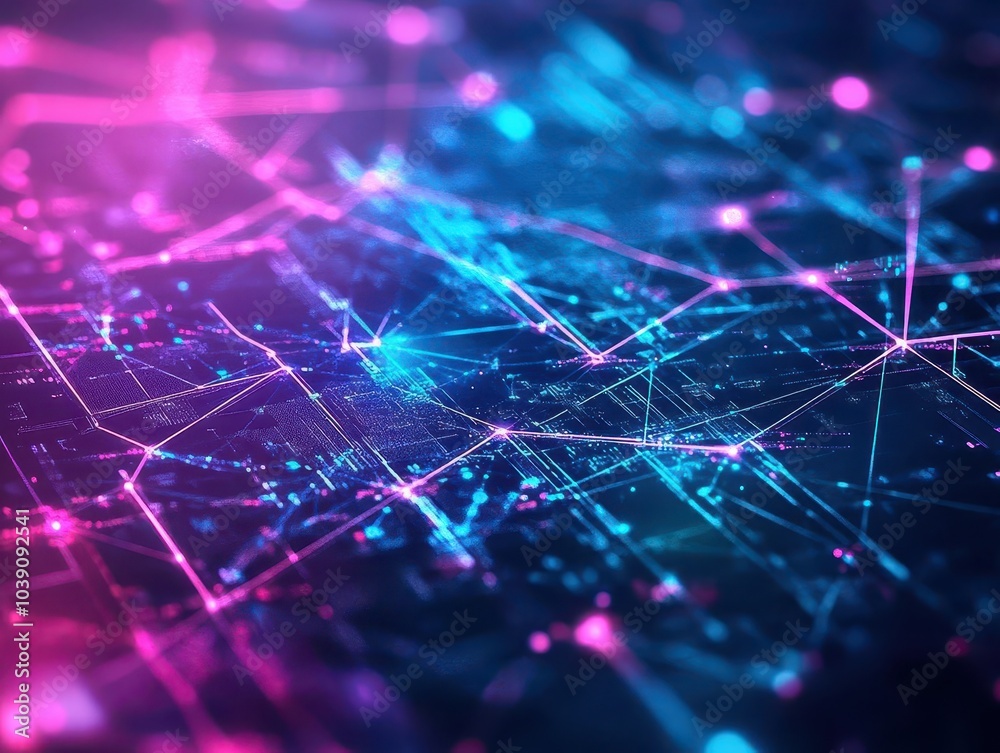 Poster Neural network visualization of big data decisionmaking top view Showcasing neural decision processes over large datasets scifi tone Tetradic color scheme