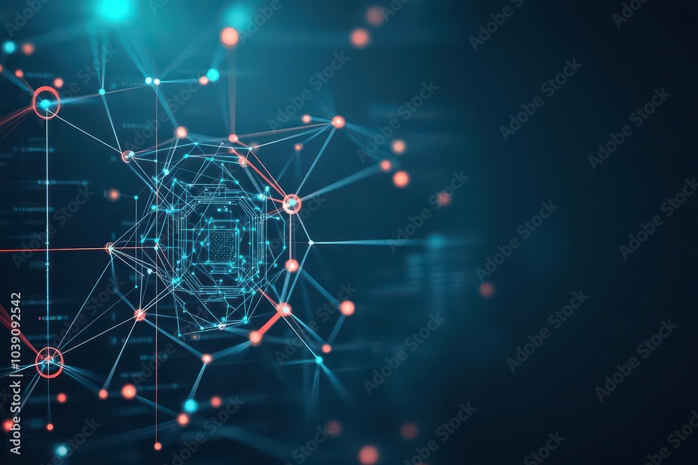 Leinwandbilder Neural network structure mapping into big data clusters front view Visualizing neural network architectures in big data processing digital tone Triadic Color Scheme