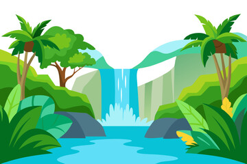 Tropical Jungle Waterfalls vecter illestration