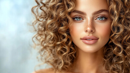 Fototapeta premium Beautiful woman with curly hair, close-up