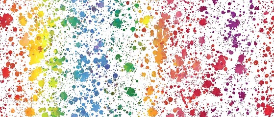 Abstract seamless pattern, watercolor-effect splatters, rainbow colors on white background
