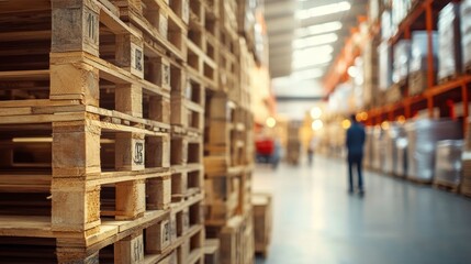 Fototapeta premium Wooden Pallets Stacked in a Warehouse